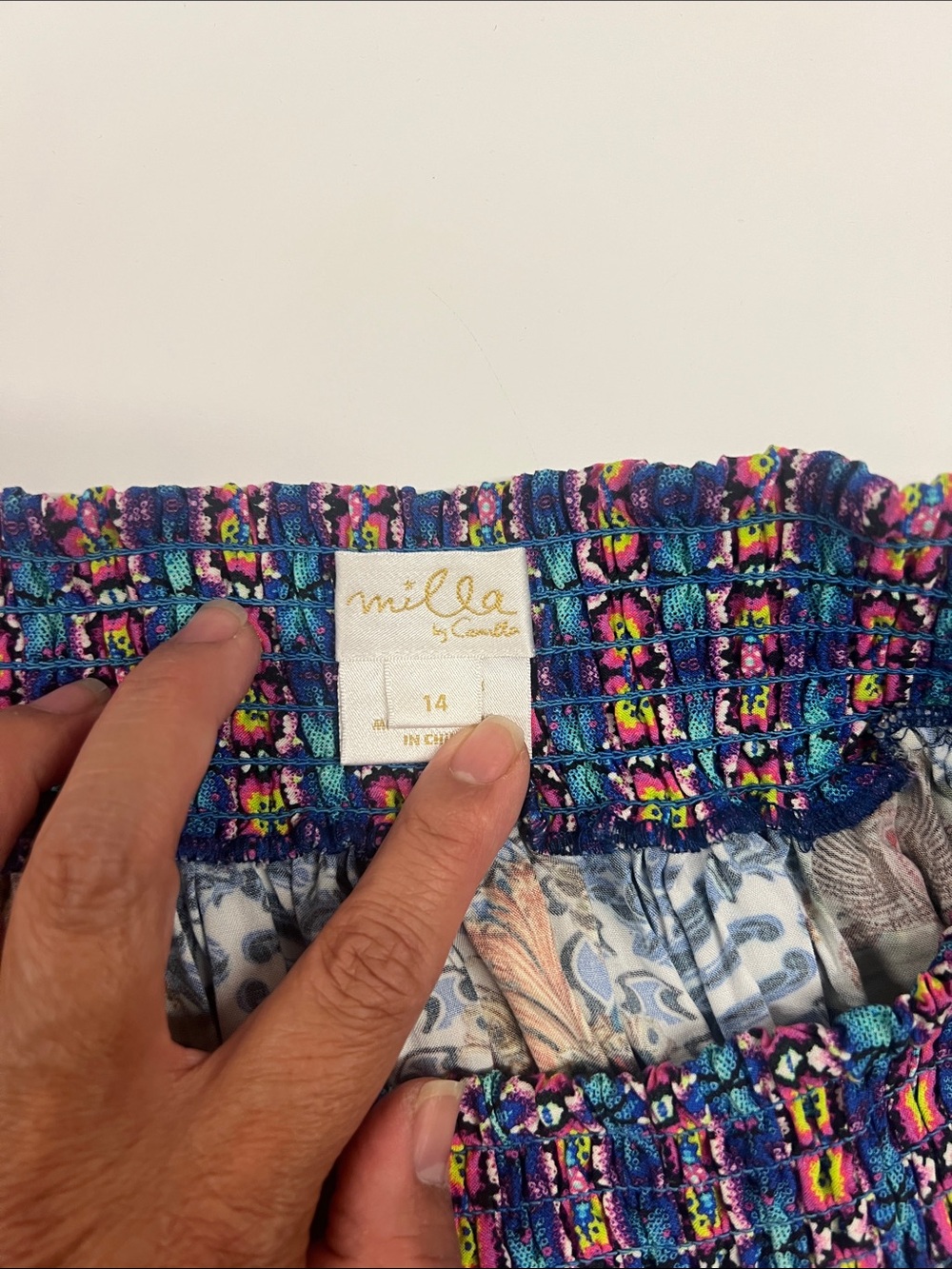 Camilla Blue Multi Floral High-Low Smocked Waist Skirt